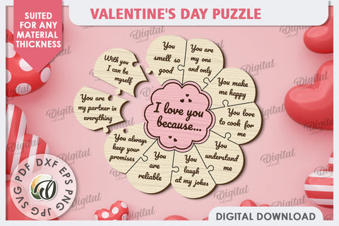 Valentine's Day Puzzles LaserCut Bundle. Valentines Gift SVG SVG Evgenyia Guschina 