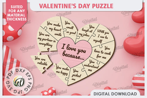 Valentine's Day Puzzles LaserCut Bundle. Valentines Gift SVG SVG Evgenyia Guschina 