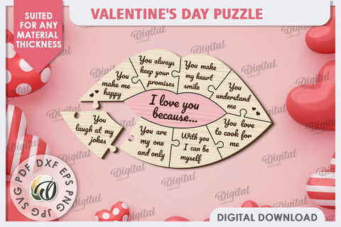 Valentine's Day Puzzles LaserCut Bundle. Valentines Gift SVG SVG Evgenyia Guschina 