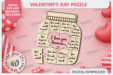 Valentine's Day Puzzles LaserCut Bundle. Valentines Gift SVG SVG Evgenyia Guschina 