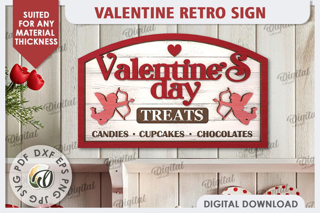 Valentine's Day Retro Sign Laser Cut. Valentine's Wall Sign SVG Evgenyia Guschina 