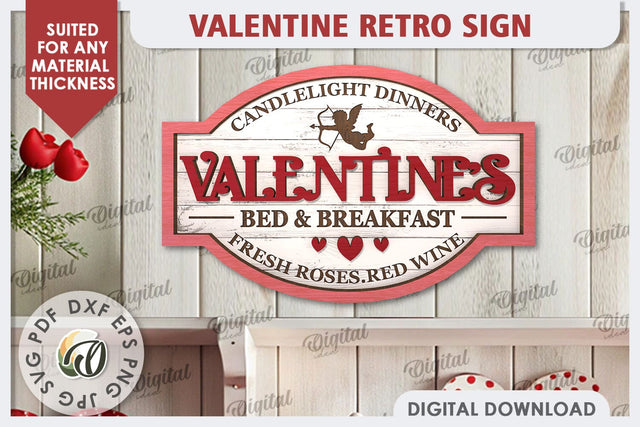 Valentine's Day Retro Sign Laser Cut. Valentine's Wall Sign SVG Evgenyia Guschina 