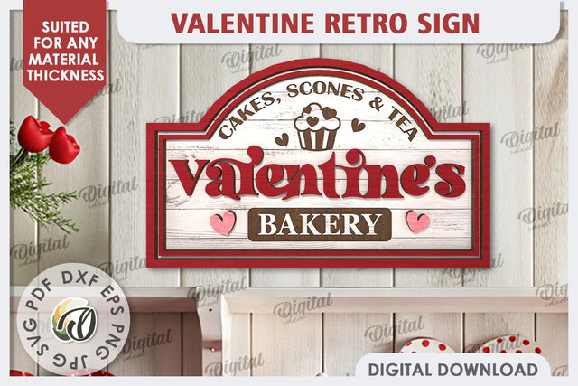 Valentine's Day Retro Sign Laser Cut. Valentine's Wall Sign SVG Evgenyia Guschina 