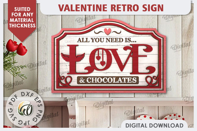 Valentine's Day Retro Sign Laser Cut. Valentine's Wall Sign SVG Evgenyia Guschina 