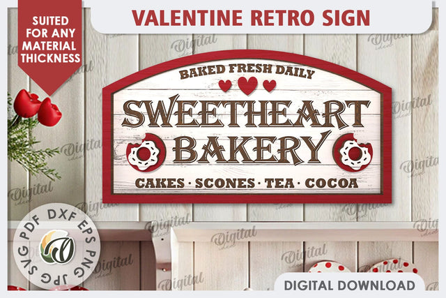 Valentine's Day Retro Sign Laser Cut. Valentine's Wall Sign SVG Evgenyia Guschina 
