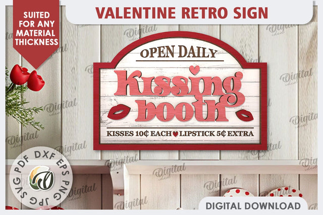 Valentine's Day Retro Sign Laser Cut. Valentine's Wall Sign SVG Evgenyia Guschina 