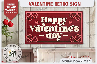 Valentine's Day Retro Sign Laser Cut. Valentine's Wall Sign SVG Evgenyia Guschina 