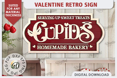 Valentine's Day Retro Sign Laser Cut. Valentine's Wall Sign SVG Evgenyia Guschina 