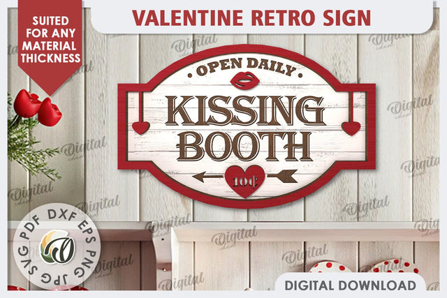 Valentine's Day Retro Sign Laser Cut. Valentine's Wall Sign SVG Evgenyia Guschina 