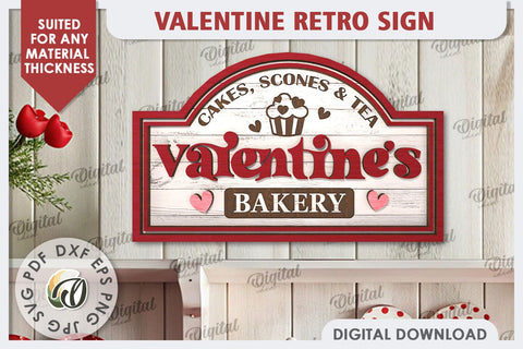 Valentine's Day Retro Signs Laser Cut Bundle. Wall Signs SVG SVG Evgenyia Guschina 