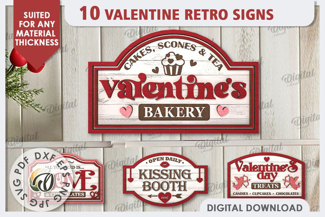 Valentine's Day Retro Signs Laser Cut Bundle. Wall Signs SVG SVG Evgenyia Guschina 