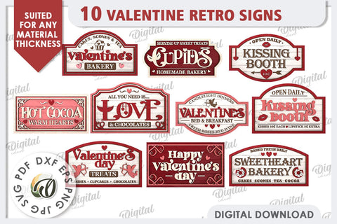 Valentine's Day Retro Signs Laser Cut Bundle. Wall Signs SVG SVG Evgenyia Guschina 
