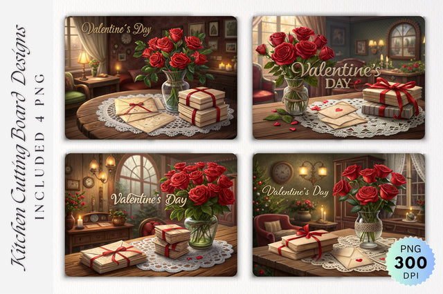 Valentine's Day Romance on a Rustic Cutting Board Sublimation Regulrcrative 
