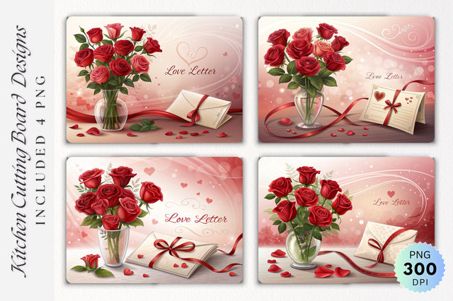 Valentine's Day Romance Red Roses, Love Letter & Cutting Board Sublimation Regulrcrative 