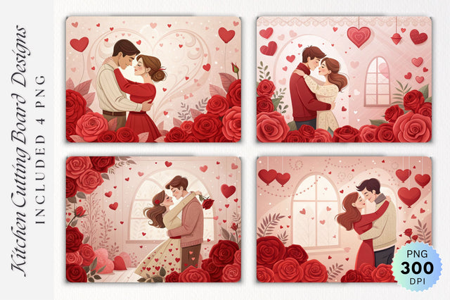 Valentine's Day Romance with Red Roses and Hearts Cutting Board Sublimation Regulrcrative 