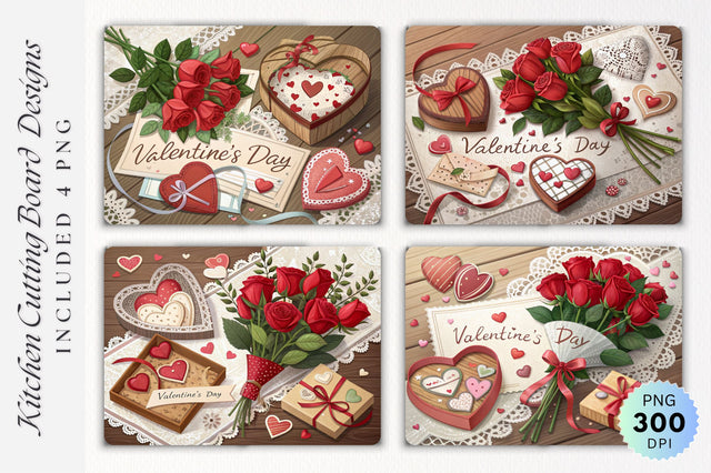 Valentine's Day Romance with Roses, Hearts and Letters on a Cutting Board Sublimation Regulrcrative 