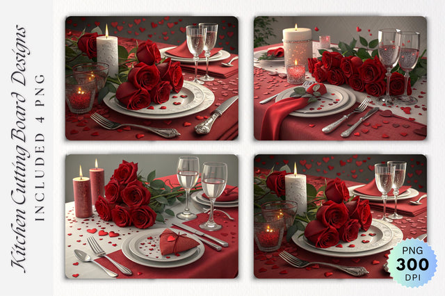 Valentine's Day Romantic Table Setting with Roses, Heart Confetti Cutting Board Sublimation Regulrcrative 