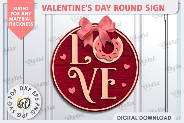 Valentine's Day Round Sign Laser Cut. 3D Love Sign SVG SVG Evgenyia Guschina 