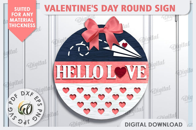 Valentine's Day Round Sign Laser Cut. 3D Love Sign SVG SVG Evgenyia Guschina 
