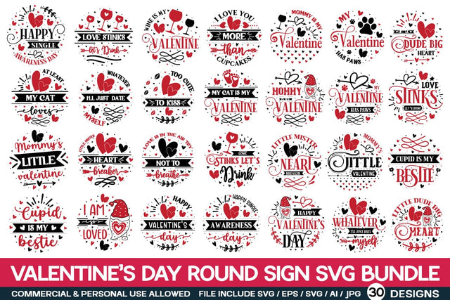 Valentine’s Day Round Sign Svg Bundle ,30 designs ,Funny Valentine’s Svg Bundle SVG designmaster24 
