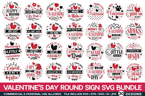 Valentine’s Day Round Sign Svg Bundle ,30 designs ,Funny Valentine’s Svg Bundle SVG designmaster24 