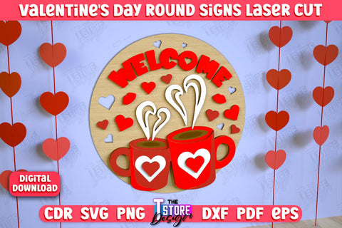 Valentine's Day Round Signs Bundle | Romantic Gift | Round Wall Sign | CNC Files SVG The T Store Design 