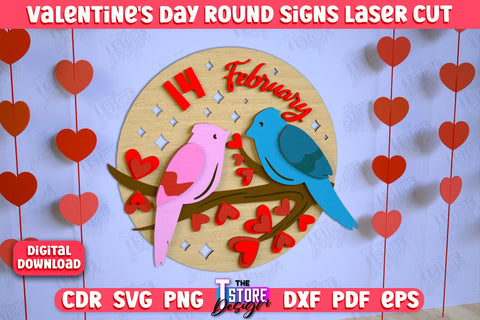 Valentine's Day Round Signs Bundle | Romantic Gift | Round Wall Sign | CNC Files SVG The T Store Design 