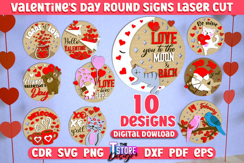 Valentine's Day Round Signs Bundle | Romantic Gift | Round Wall Sign | CNC Files SVG The T Store Design 