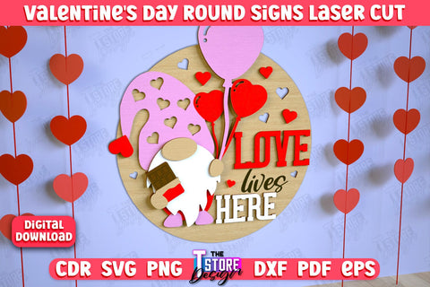 Valentine's Day Round Signs Bundle | Romantic Gift | Round Wall Sign | CNC Files SVG The T Store Design 