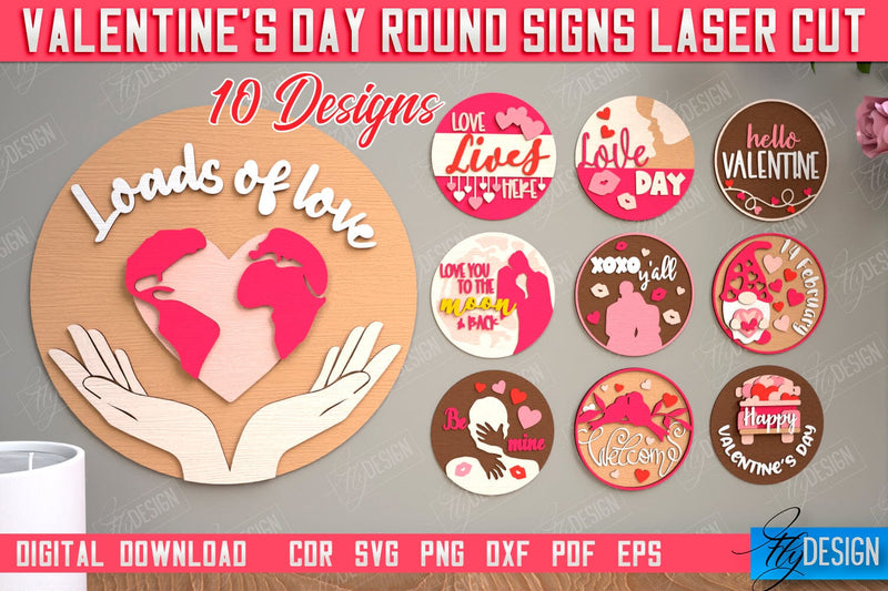 Valentine's Day Round Signs Bundle | Romantic Gifts | Round Wall Signs | CNC Files SVG Fly Design 