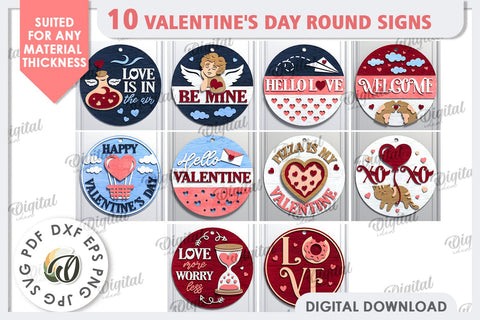 Valentine's Day Round Signs Laser Cut Bundle. Love Signs SVG SVG Evgenyia Guschina 