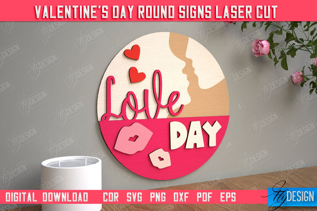 Valentine's Day Round Signs | Romantic Gift | Round Wall Sign | CNC File SVG Fly Design 