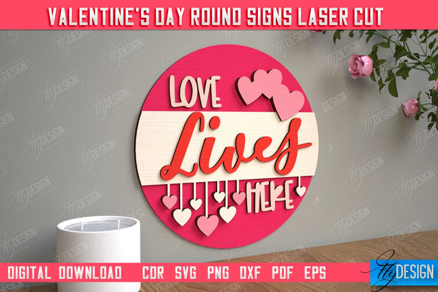 Valentine's Day Round Signs | Romantic Gift | Round Wall Sign | CNC File SVG Fly Design 