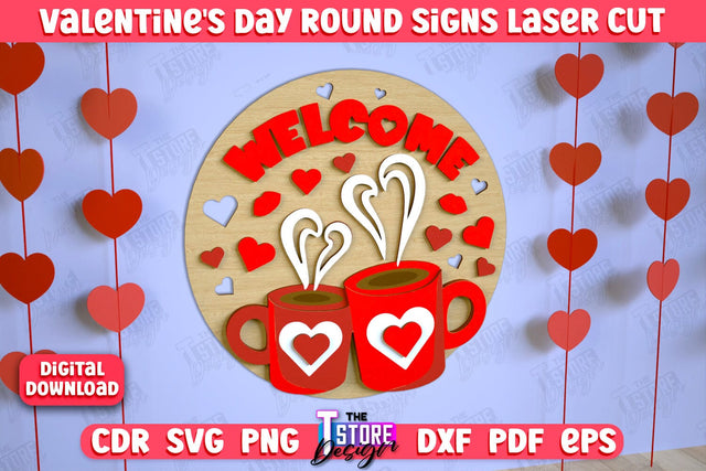Valentine's Day Round Signs | Romantic Gift | Round Wall Sign | CNC File SVG The T Store Design 