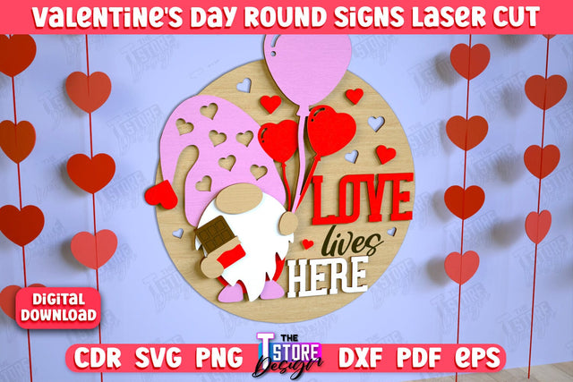 Valentine's Day Round Signs | Romantic Gift | Round Wall Sign | CNC File SVG The T Store Design 