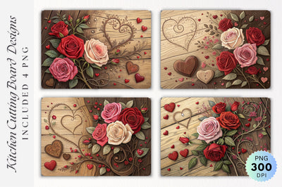 Valentine's Day Rustic Aesthetic with Roses, Hearts, and Cutting Board Sublimation Regulrcrative 