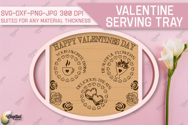 Valentine's Day Serving Tray Laser Cut. Glowforge File SVG Evgenyia Guschina 