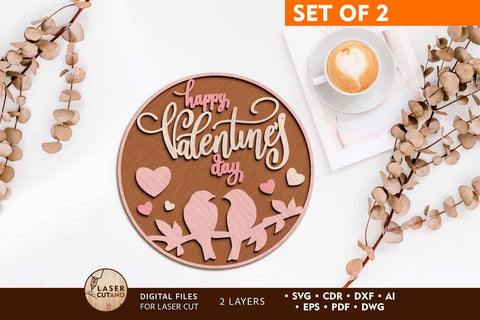 Valentine's Day SET Wall Decorative Ornaments, Laser Cut Template, Wood Cut and Paper Cut SVG LaserCutano 