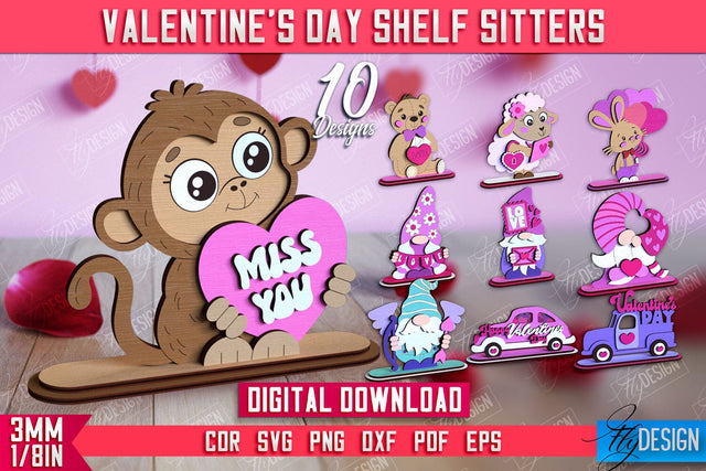 Valentine's Day Shelf Sitters Bundle | Table Statuette | Valentine's Signs | CNC Files SVG Fly Design 