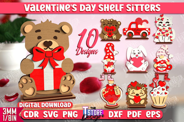 Valentine's Day Shelf Sitters Bundle | Table Statuette | Valentine's Signs | CNC Files SVG The T Store Design 