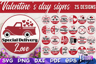 Valentine's Day Signs Bundle | Round Signs | Valentine's Day Quotes | SVG Files SVG The T Store Design 