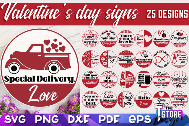 Valentine's Day Signs Bundle | Round Signs | Valentine's Day Quotes | SVG Files SVG The T Store Design 