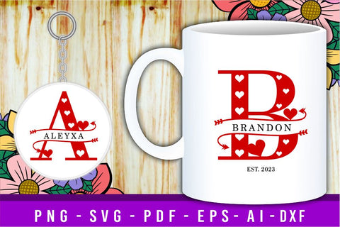 Valentines Day Split Font Monogram Letters SVG Set A-Z, Valentine Split Alphabet, Valentine's Sublimation PNG SVG D2PUTRI Designs 