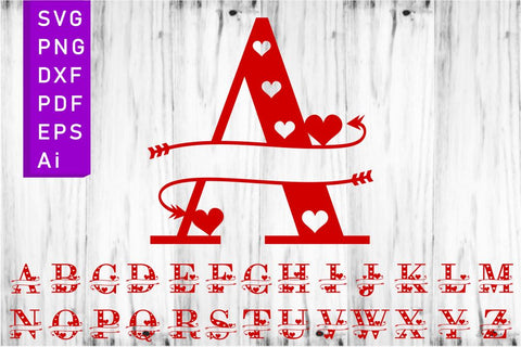 Valentines Day Split Font Monogram Letters SVG Set A-Z, Valentine Split Alphabet, Valentine's Sublimation PNG SVG D2PUTRI Designs 