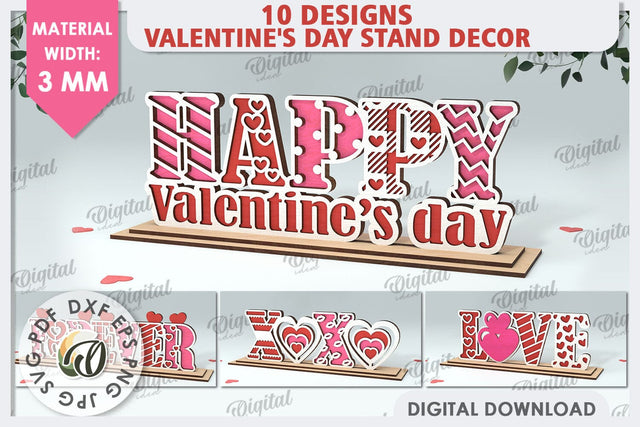 Valentines Day Stand Decor Laser Cut Bundle. Valentine Sign SVG Evgenyia Guschina 