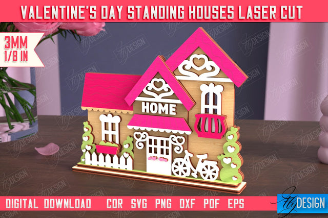 Valentine's Day Standing House | Table Statuette | Valentine's Figurine | Holiday | CNC File SVG Fly Design 