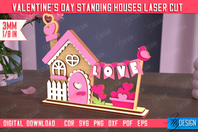 Valentine's Day Standing House | Table Statuette | Valentine's Figurine | Holiday | CNC File SVG Fly Design 