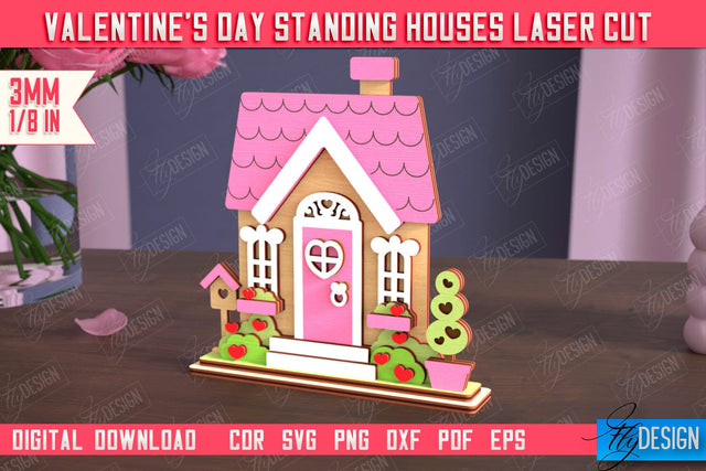 Valentine's Day Standing House | Table Statuette | Valentine's Figurine | Holiday | CNC File SVG Fly Design 