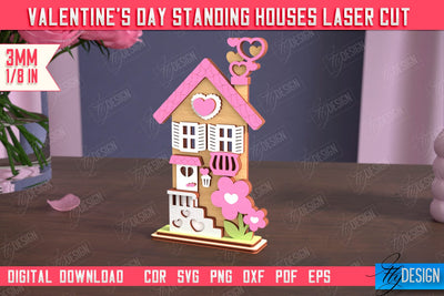 Valentine's Day Standing House | Table Statuette | Valentine's Figurine | Holiday | CNC File SVG Fly Design 
