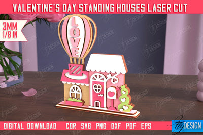 Valentine's Day Standing House | Table Statuette | Valentine's Figurine | Holiday | CNC File SVG Fly Design 
